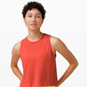 lululemon cropped orange tank mesh / breeze by
